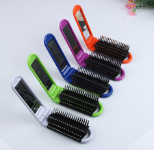 3pc Travel Comb Portable Folding Hair Brush With Mirror Compact Pocket Size Comb