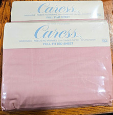 VTG Caress Full Sheet Lot Flat & Fitted Set Pink New NOS Made In USA Mervyns