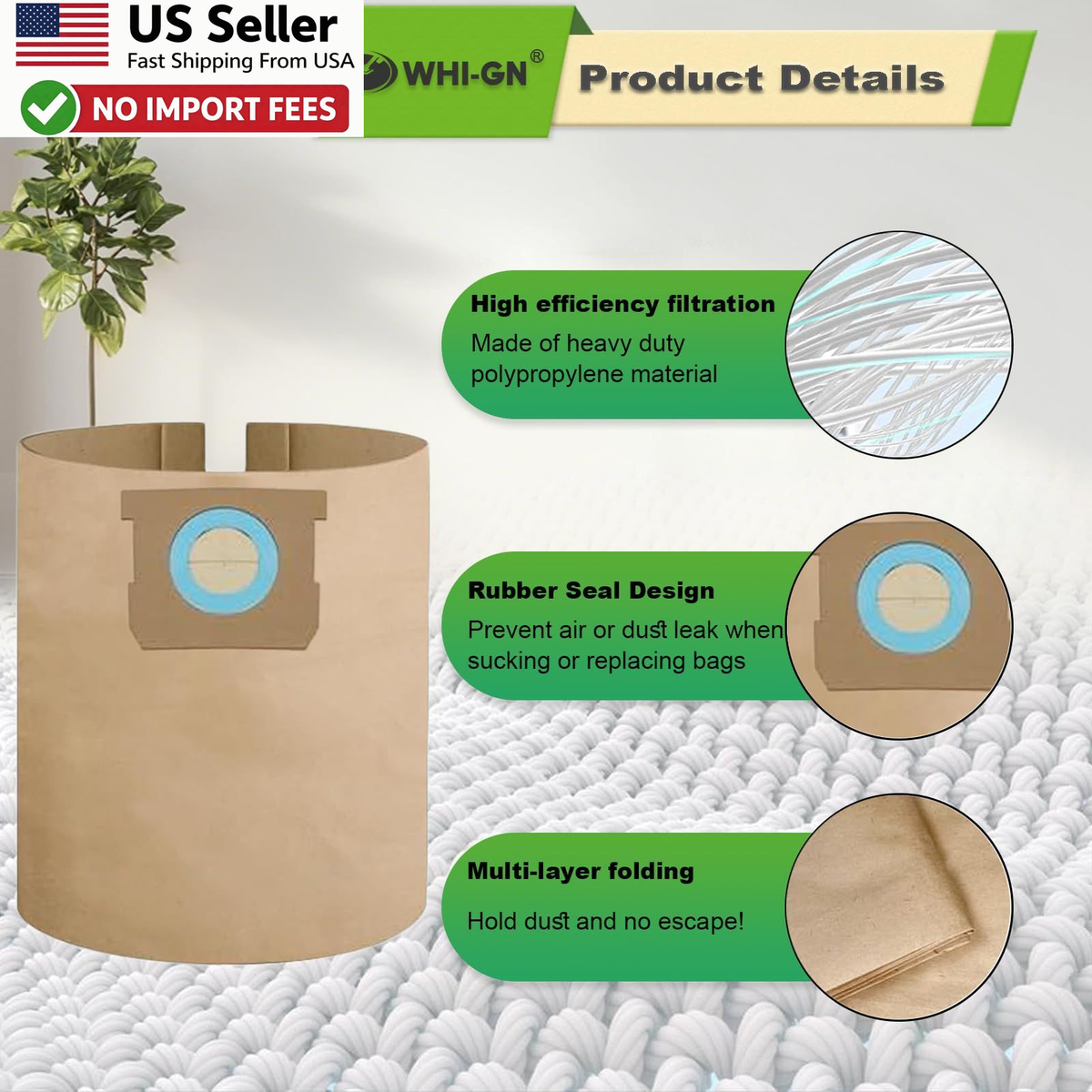 5 Pack DXVA19-4104 Vacuum Bags for Dewalt 5-8 Gallon DXV08SA Wet