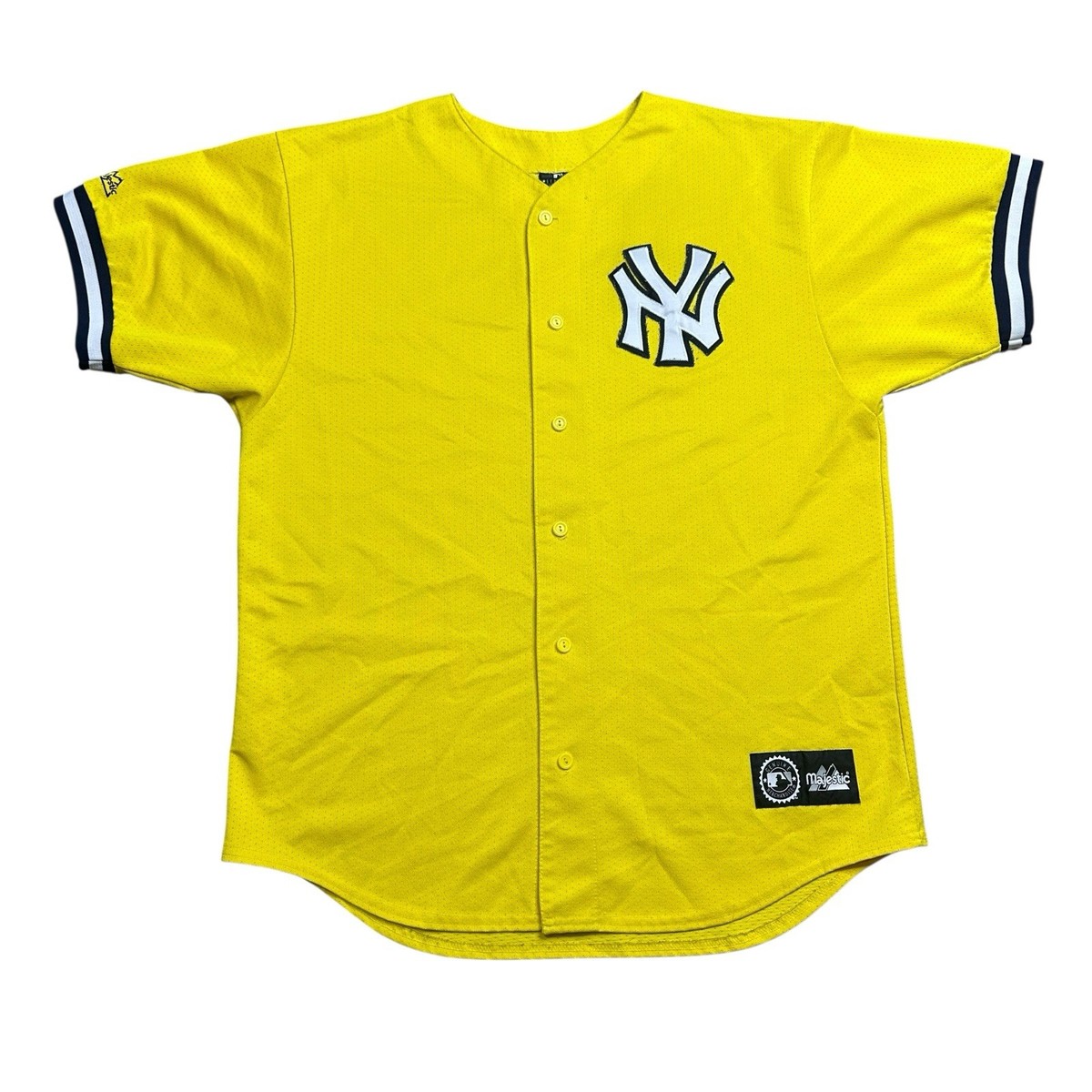 Vintage 90s Majestic New York Yankees MLB Baseball Jersey Yellow