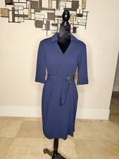 Tahari Women's Navy Blue V-neck Madeline Sheath Dress Size 10 Petite