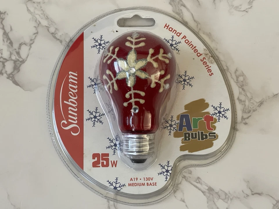 Sunbeam Hand Painted Series Art Light Bulbs 25W Snowflake Red New - Image 1 of 4
