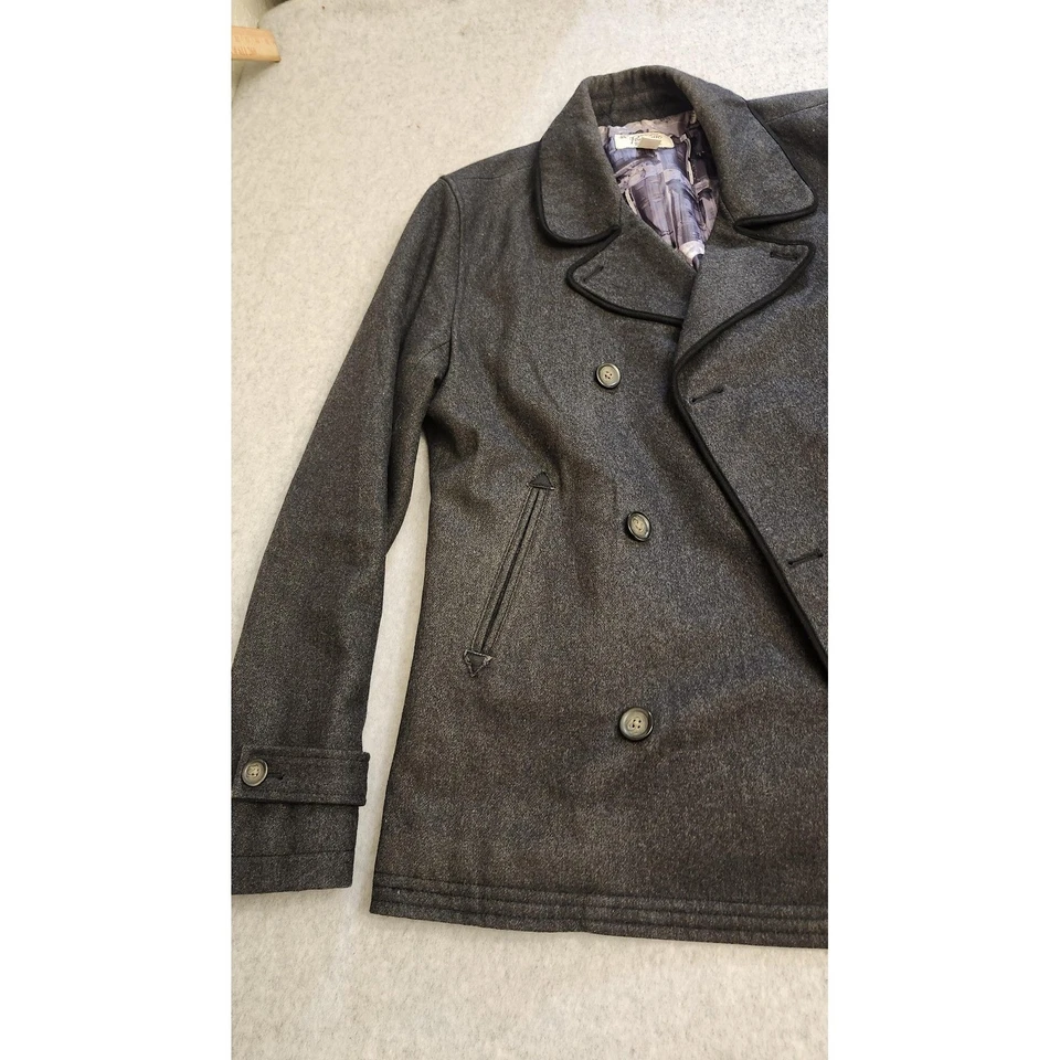 Original Penguin Jacket Mens Medium Charcoal Wool Blend Double Breasted Peacoat - Image 4 of 4