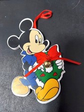 Vintage Mickey Mouse Holiday Ornament With Wreath  Bell Wooden Decoration T03 N