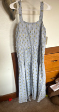 Universal Thread Blue Floral Smocked Wide-Leg Dress Square Neck Size L