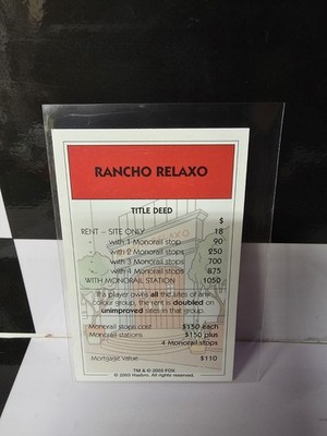 Monopoly Simpsons 2003 Ersatzteile RANCHO RELAXO Eigentumskarte