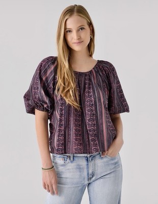 BNWT NATALIE MARTIN Voluminous Ella Paisley Stripe Cotton Top XL Navy/Pink/Gray
