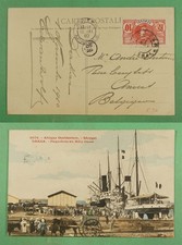 DR WHO 1910 FRENCH SENEGAL DAKAR SHIP POSTCARD TO BELGIUM R26747