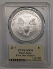 2017 American Silver Eagle. PCGS MS70 FDOI Thomas Cleveland Signature. 1 of 1000