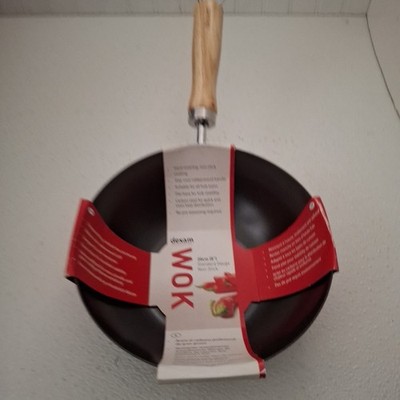 Dexam 8'' Small Wok Non-Stick Wood Handle Ring For Hanging