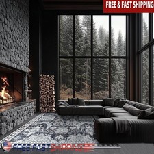 Machine Washable Black Rug 5x7 Ft Non Slip Pet Proof Stain Resistant Soft Carpet