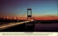 Severn Bridge England night time lapse vintage postcard u274