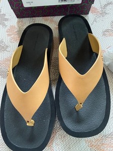 Tory Burch Ginger & Black Leather Platform Flip Flops #149717 Size 7
