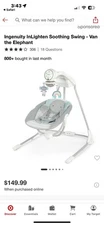 Ingenuity InLighten 5-Speed Baby Swing Swivel Infant Seat - Van Elephant (13096)