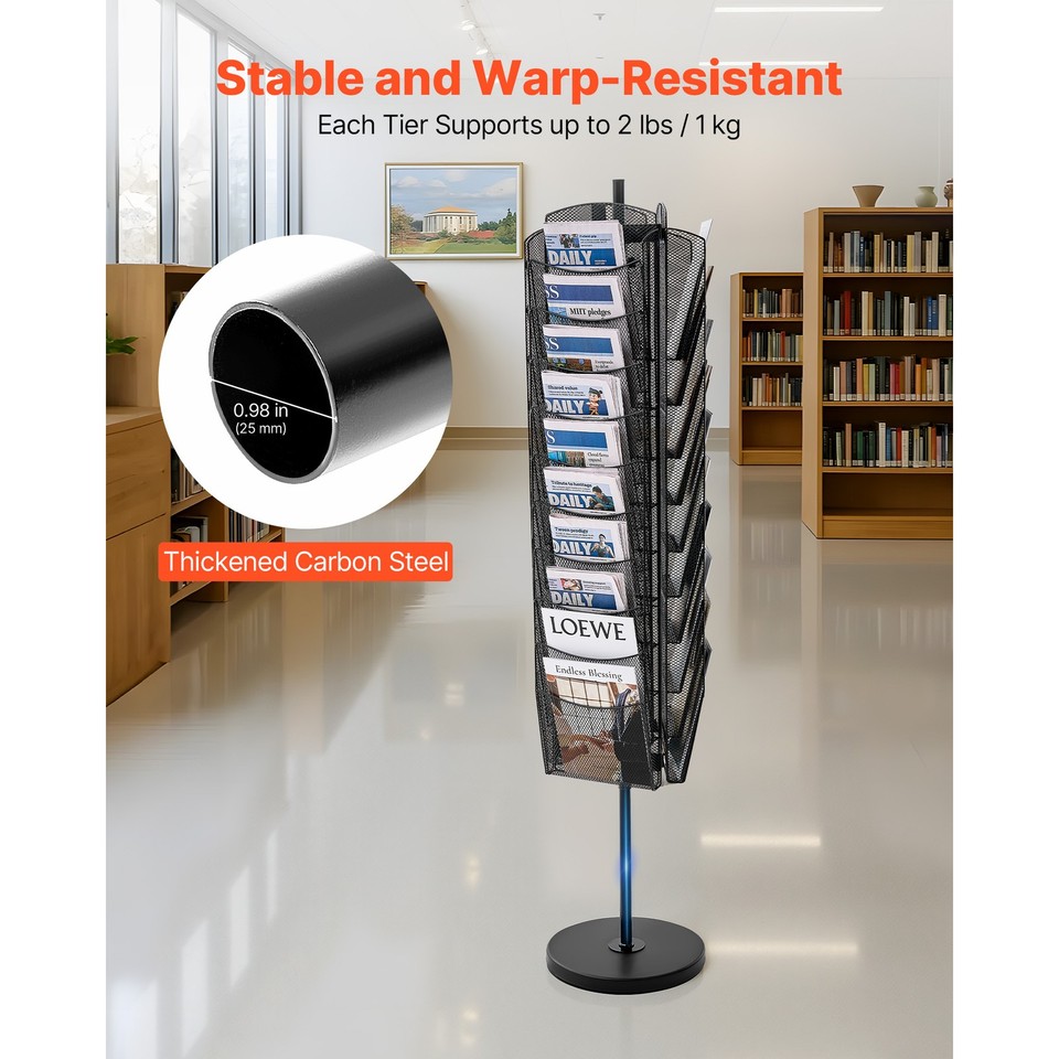 Uimoso Rotating Brochure Display Rack with 30 Pockets for Magazines and ...