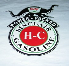 Sinclair HC Power Packed Gasoline Dinosaur Heavy Metal Porcelain Sign 8" x 7"