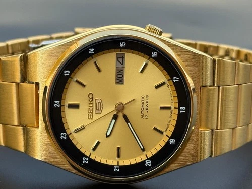 Vintage Seiko 5 Railway Time Gold Plated 7009-3161 Day-Date Japan S-13