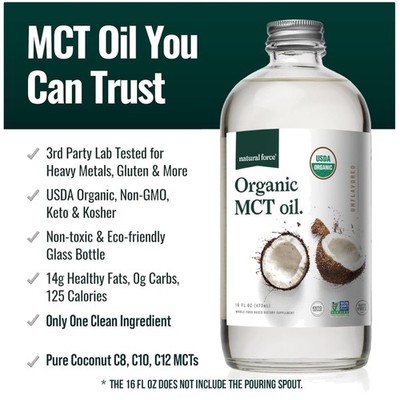 High-Quality MCT Oil - Pure Glass Bottle - Keto Paleo 16oz