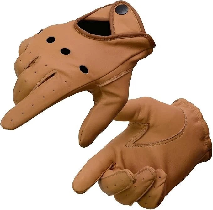 Milwaukee Leather MG7508 Men's Saddle Tan Leather Driving Gloves with Wrist Snap