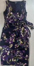 American Living Women’s Dress Floral Faux Wrap Purple Sleeveless Lined Size 10