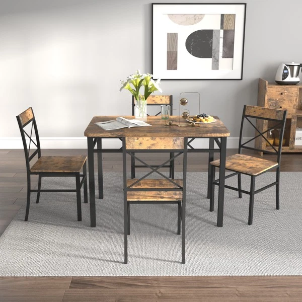 Dining Table Set Wooden Table Chairs&Table Set Kitchen & Dining Room Home NEW - Image 3 of 4