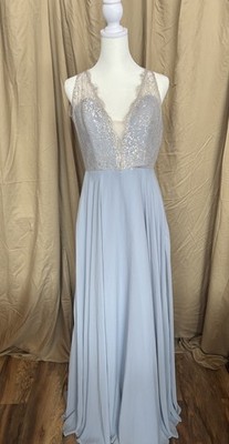 Hayley Paige Formal Dress 5919-S, Size 12, Cornflower Blue/Silver