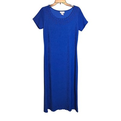 Vintage Hypnotic Womens Eyelet Party Evening Plissé Maxi Dress Royal Blue Small