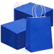Moretoes 120pcs Gift Bags With Handles - Blue Paper Medium Size 7.1x3.6x9.3in
