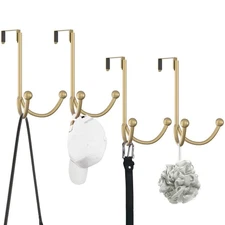 4-Pack Gold Over The Door Double Hanger Hooks Metal Twin Hooks Organizer