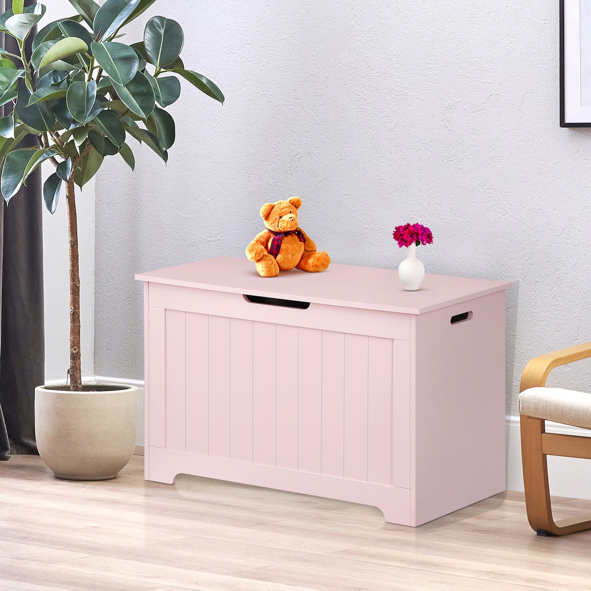 Wooden Storage Chest Bench Toy Box Entryway Bench with Safety