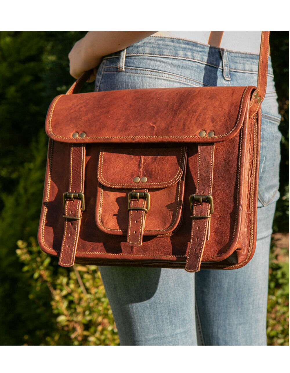 Men Leather Messenger Briefcase Laptop Shoulder Bag Office Computer Satchel 18