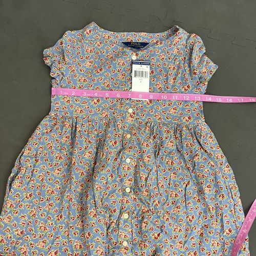 NEW POLO Ralph Lauren Blue Short Sleeve Flower Dress pockets Sz 12 Bnfts Charity - Picture 7 of 10