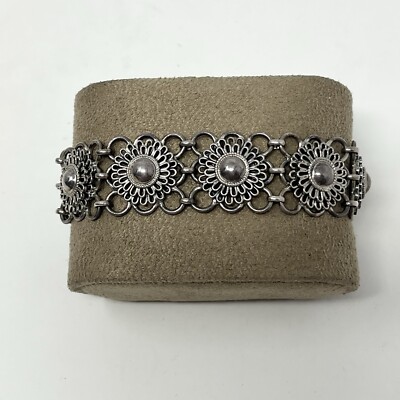 Handmade Link Bracelet Flower Design Sterling Silver Hook Clasp