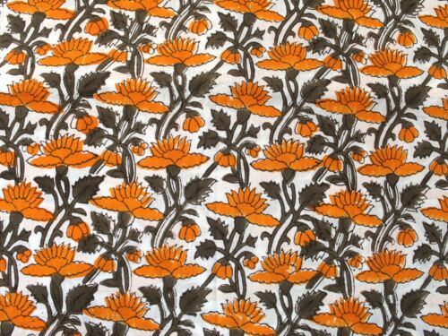 Hand Block Printed Cotton Running Fabric By Yard Dressmaking Voile Craft Fabric - Picture 6 of 10