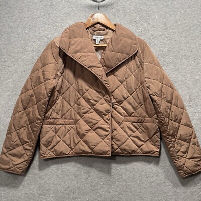Calvin Klein Womens M Jacket Tan Wrap Puffer Crop Coat Classic Casual