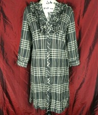 Banana Republic Shirt Dress Womens 8 Black Ruffle fringe V-Neck Long Sleeve