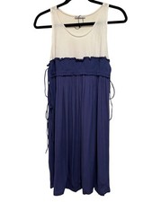 Zara Dress Womens Blue White Sleeveless Tie Tank Dress Gathered Skirt Medium