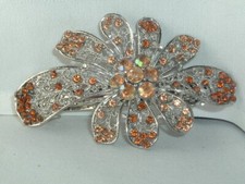 AMBER GOLD LUCITE GEM FLOWER HAIR BARRETTE UP DO ACCESSORY
