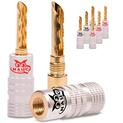 Hohl Bananenstecker 4mm schraubbar vergoldet 8x NAUC Stecker Lautsprecherkabel