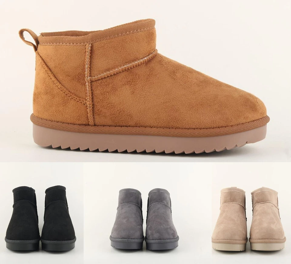 WOMENS LADIES WARM WINTER FAUX FUR LINED HUG SNUGG ANKLE SHOES BOOTS SIZE 3-8