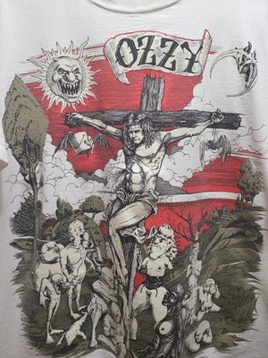 ✝Vintage 91 Ozzy Osbourne Cross Crucifixion Glow In The Dark T 