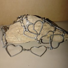 Large Vintage Chain Belt Silver Heart-Shaped Lobster Claw Clasps Adjustable