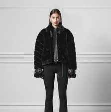 Maniere De Voir Nwts Black Oversized Plush Faux Fur/leather Trim Jacket S-medium