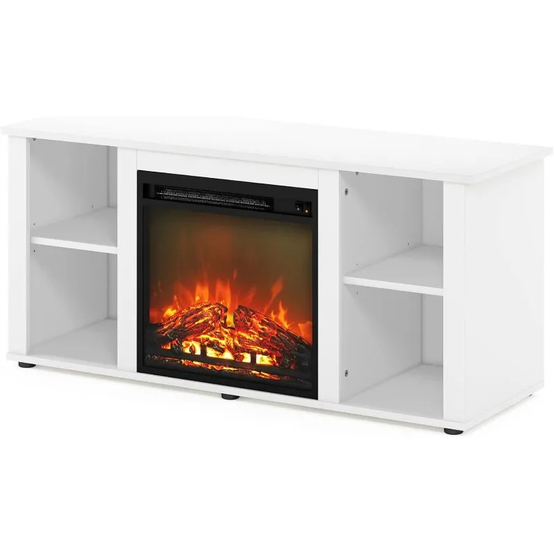 Entertainment Center Stand with Fireplace for TV up to 55 Inch, Electric, White