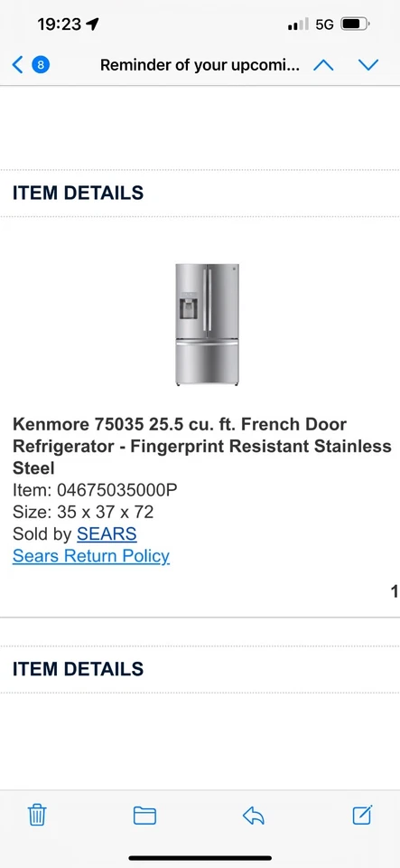 Refrigerador Kenmore 26,1 pies cúbicos puerta francesa acero inoxidable blanco, nuevo  Foto 3 de 4