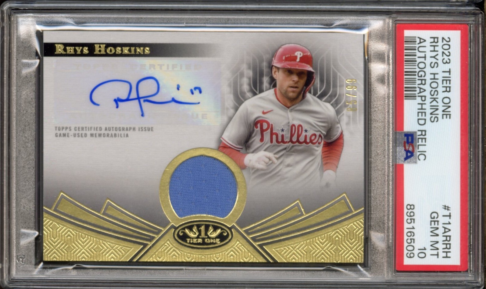 2023 Tier One Rhys Hoskins Jersey Relic Auto /99 T1ARRH PSA 10 Gem Mint