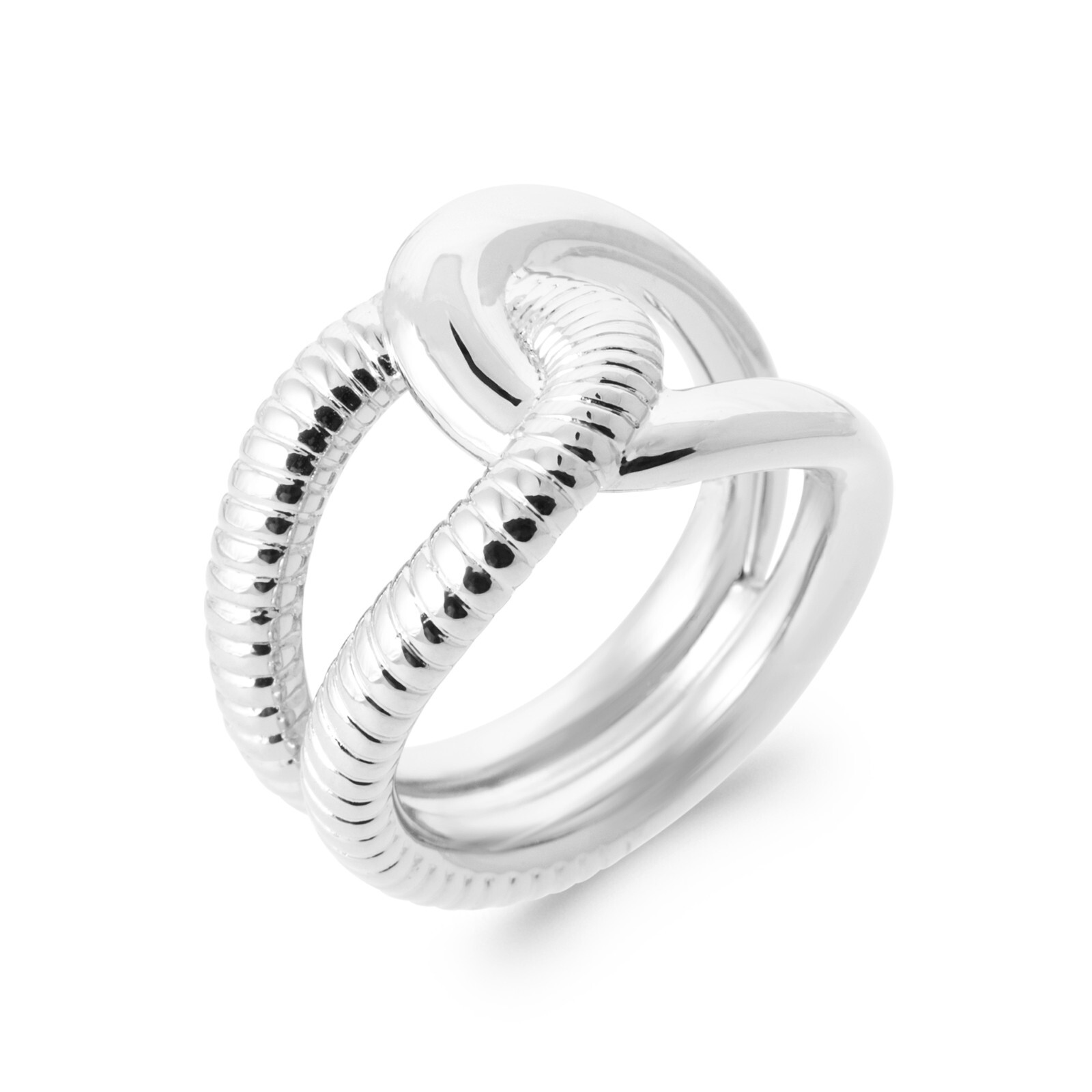 Bague argent 925 rhodié large double rang lisse strié pour femme