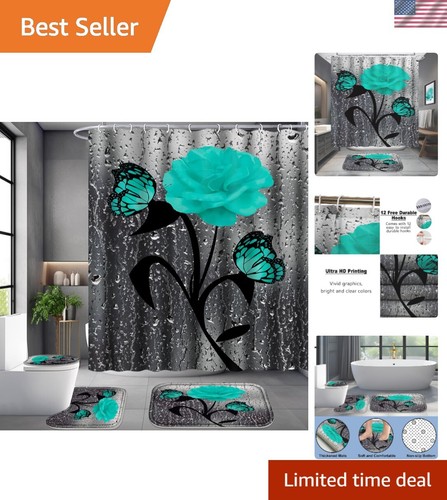 4Pcs Shower Curtain Set Polyester 72" Waterproof Rugs Valentine Decor