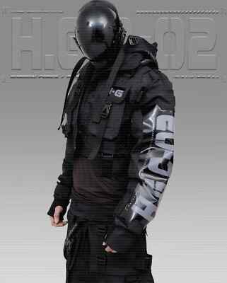 Men's Techwear Black Jacket Hoodie Full Zip Buckle Holygrail  H.G.C-02/BLK