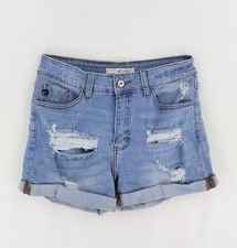 KanCan Jean Shorts Womens 27 Blue Light Wash Distressed Cuffed Stretch Pockets